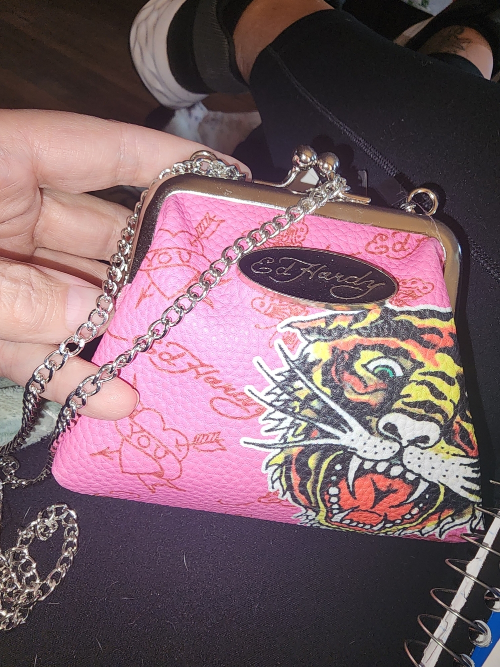 Ed Hardy Pink Tiger Print Chain Strap Crossbody Purse